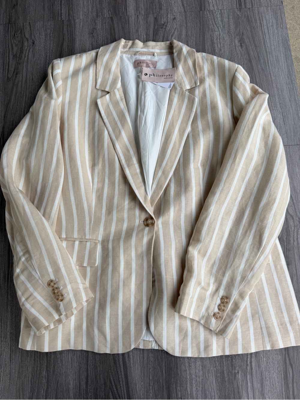 Philosophy Linen Blend Striped Blazer Jacket Beige Tan White XXL Single Button